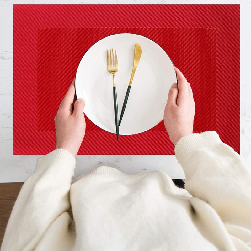 PIGCHCY Placemats Vinyl Washable Table Mats Elegant Non-Slip Placemats for Dinner Table Set of 4 (Red) - Image 5